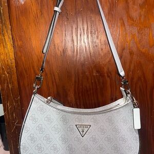 GUESS White and Silver Shoulder Bag